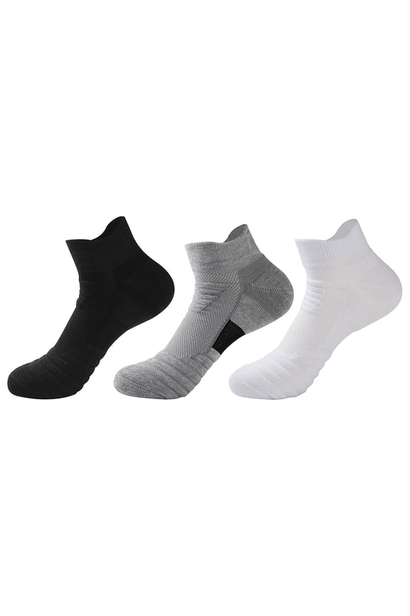Ankle Socks 3 Pairs Unisex Terry Cushioned Ankle Sports Socks Shock Absorbing Sweat Wicking Athletic Socks for Basketball Marathon Running Badminton Fitness Outdoor