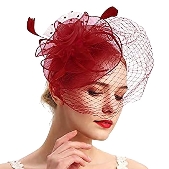 Gsakboxl Bandana Women Elegant Pillbox Flower Feather Fascinator Headband Vintage Formal Hat For Tea Party Wedding Church Cocktail Ball