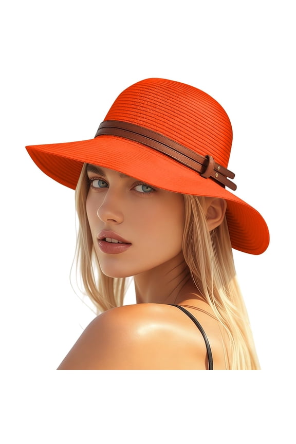Beach Hat Women UPF50+ Wide Brim Foldable Straw Bucket Panama Hat Breathable Casual Jazz Sun Hat For Beach Gardening Travel
