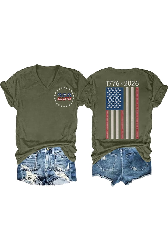 Boho Tops for Women Women 1776-2026 250th USA Independence Anniversary Star Stripe Flag Print V Neck Short Sleeve Cotton Loose Fit 4th Of July Holiday Casual Blouse Tops Mint Green M