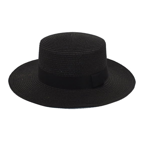 Gsakboxl Bucket Hat Men Women Square Buckle Panama Lafite Straw Hat, Flat Top Big Brim Summer Beach Sun Cap