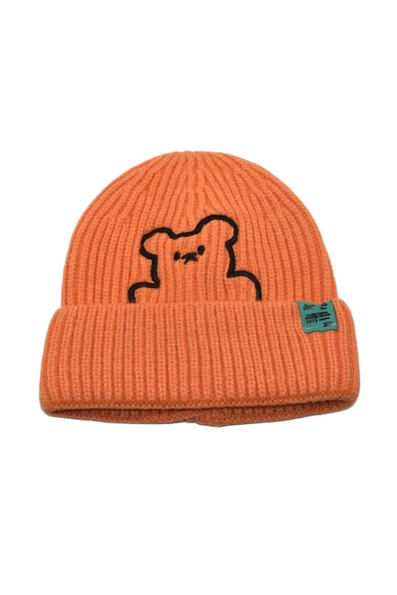 Bucket Hat Unisex Cute Simple Embroidery Bear Pom Pom Knit Winter Warm Hat Soft Windproof Raccoon Thermal Ski Beanie Cap For Men Women A