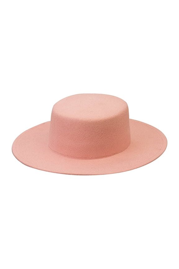 Bucket Hat Unisex Fashion Color Block Wool Felt Flat Top Boater Hat Winter Warm Outdoor Dress Hat For Shopping Travel Photo Styling Pink
