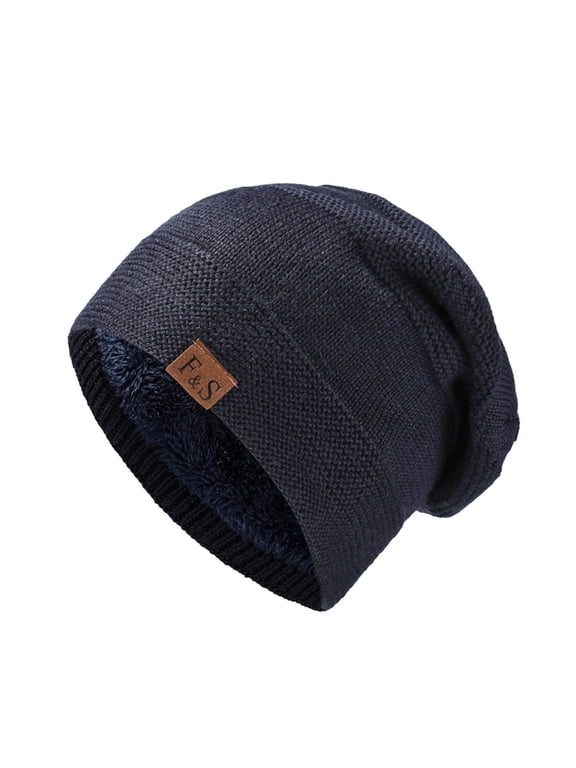 Bucket Hat Unisex Fleece Lined Ear Protection Slouch Knit Beanie Windproof Thermal Outdoor Cold Weather Hat For Men Women Navy