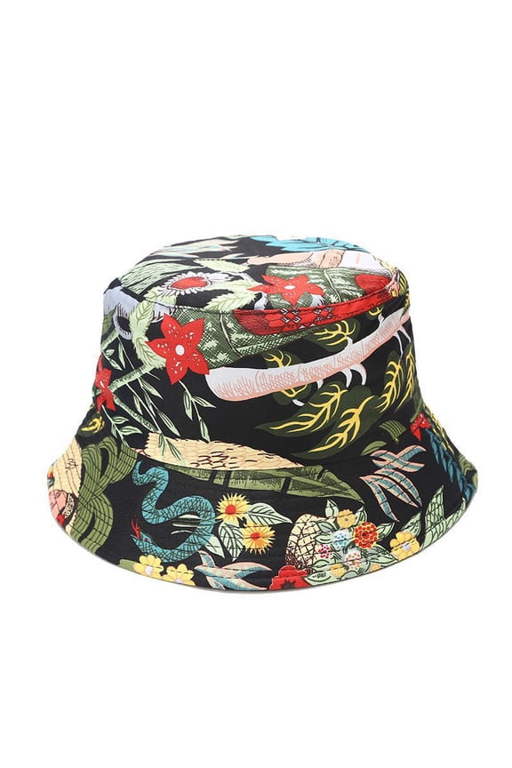 Bucket Hat Unisex Floral Print Double Sided Foldable Anti-Sunburn Canvas Bucket Hat Portable Outdoor Travel Sun Cap For Men Women Red