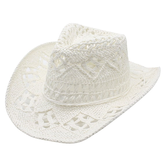 Gsakboxl Bucket Hat Unisex Hand Woven Hollow Straw Cowboy Hat, Summer UV Protection Western Style Outdoor Beach Sun Cap