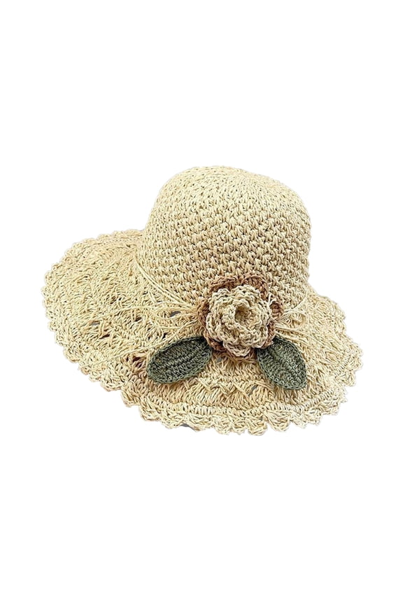 Bucket Hat Women Handmade Ruffle Crochet Straw Bucket Hat, Lightweight Wide Brim Summer Beach Sun Visor Cap
