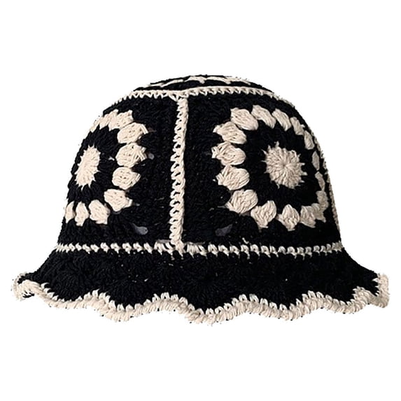 Gsakboxl Bucket Hat Women Japanese Retro Hollow Floral Knit Bucket Hat, Cute Winter Woolen Cap for Slim Face Look