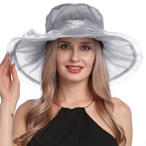 Gsakboxl Bucket Hat Women Vintage Floral Mesh Wide Brim Fedora, Elegant UV Protection Holiday Dress Hat