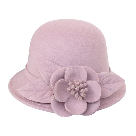 Gsakboxl Bucket Hat Women Woolen 3D Flower Round Top Cloche Hat, Winter Casual Small Bowler Bucket Cap for Women