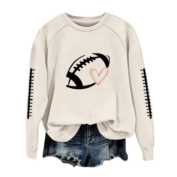 Gsakboxl Cardigan Sweaters for Women Fashion Crewneck Sweatshirt With Football Heart Graphic Striped Long Sleeves Loose Fit No Hood Casual Pullover Tops Ideal For Game Day Autumn Vacation Outfits