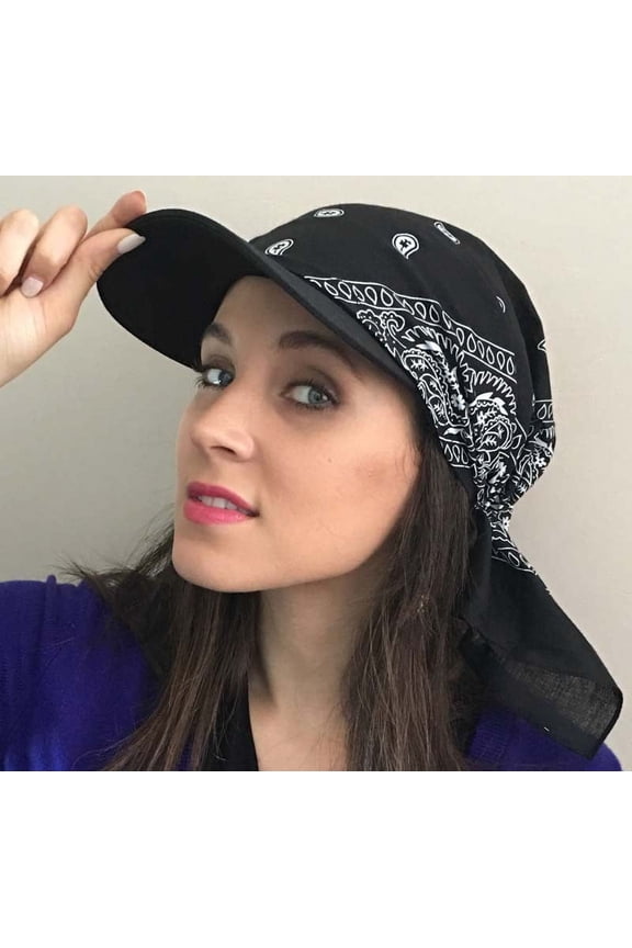 Hat With Fan Women Retro Floral Printed Cotton Turban Hat With Small Brim Muslim India Style Wrap Baseball Sun Visor Cap Breathable Outdoor Anti UV Head Scarf Cap Black