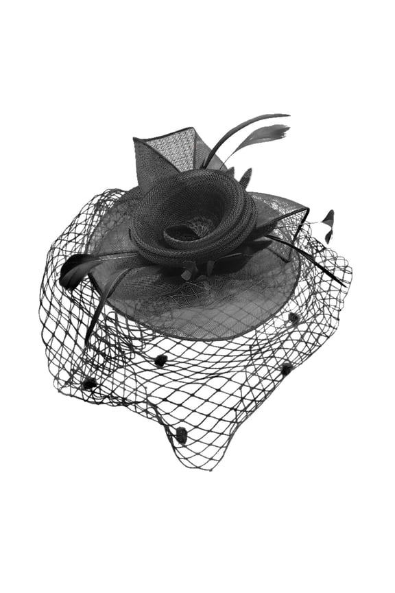 Hat With Fan Women Elegant Mesh Floral Tea Party Headband Half Face Veil Hair Clip Wedding Evening Gown Stage Performance Accessory Black