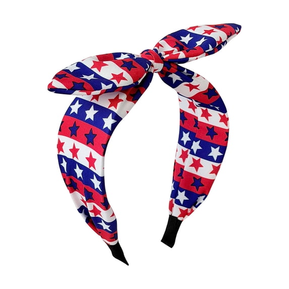 Gsakboxl Headbands Women Patriotic Star Stripe Printed Bunny Ear Bow Headband 4th of July Holiday Costume Fabric Hair Accessory