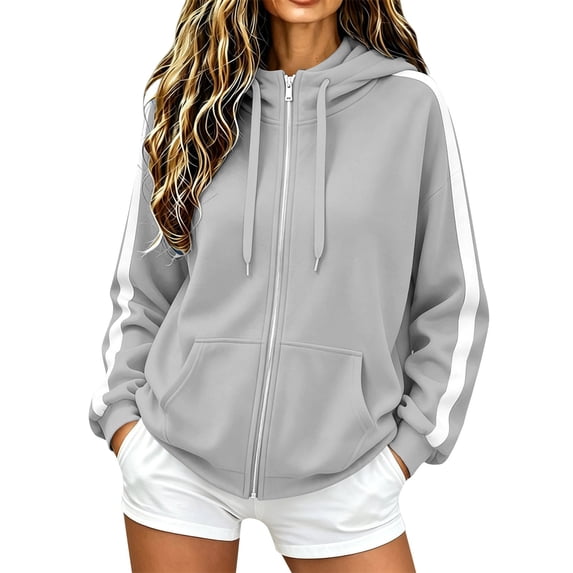 Gsakboxl Hoodie Women Autumn Winter Color Block Drop Shoulder High Collar Hooded Cardigan, Loose Trendy Casual Open Front Sweatshirt
