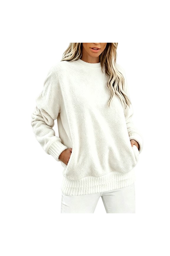 Hoodie Women Half Flannel Loungewear Long Sleeve Pullover Sweatshirt Loose Casual Home Hood Top With Convenient Side Pockets