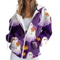 thumbnail image 1 of Gsakboxl Hoodie Women Solid Color Full Zip Up Hooded Sweatshirt With Halloween Pumpkin Print Loose All-Match Long Sleeve Casual Outer Hood Top For Fall Holiday Daily, 1 of 7