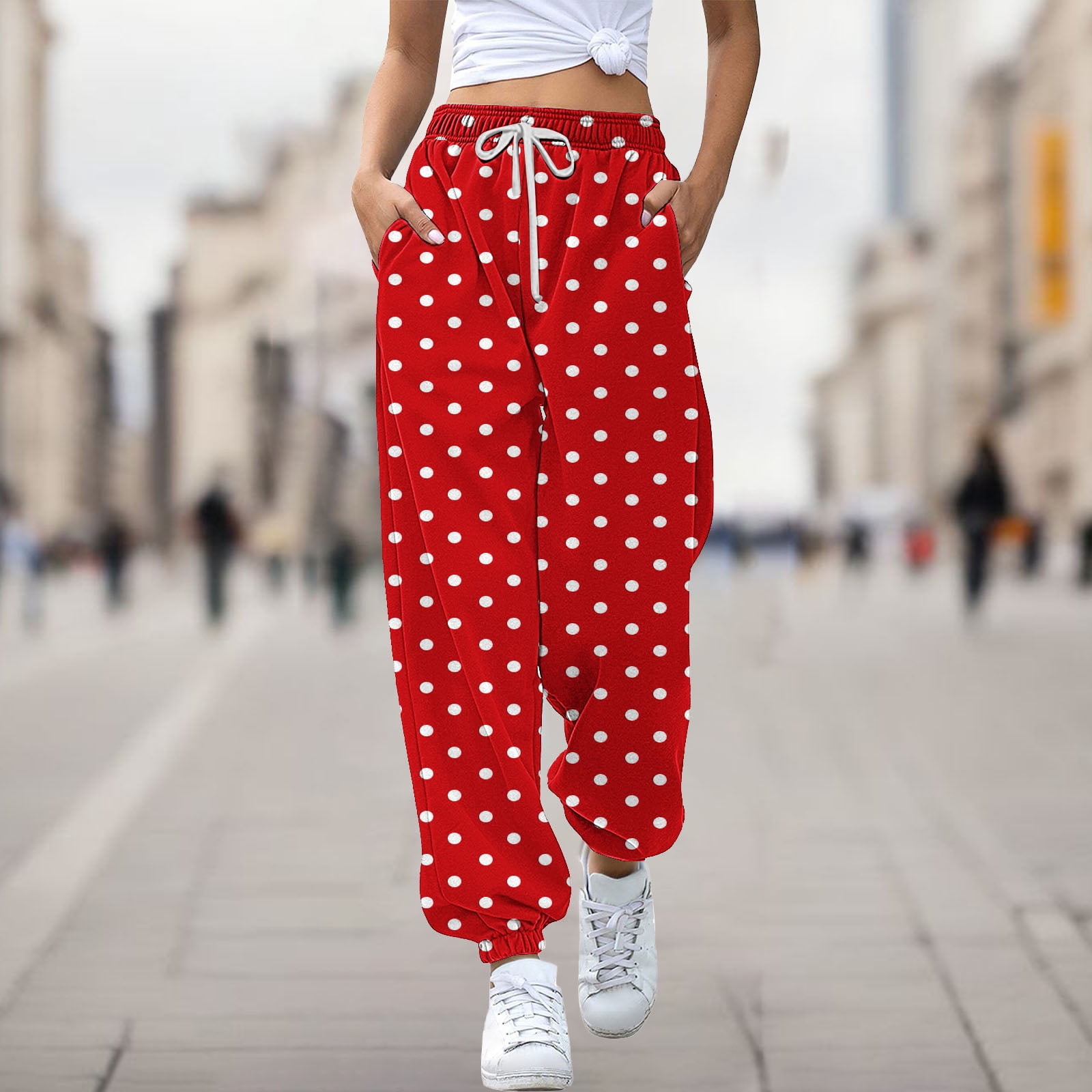 Gsakboxl Jogger Pants Polka Dot Print Pattern Drawstring Waist Design ...