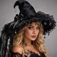 thumbnail image 1 of Gsakboxl Lace Witch Hat Curved Pointed Top Large Bow Decoration Gothic Party Headwear for Holiday Gift Choice Fun Photo Prop, 1 of 4