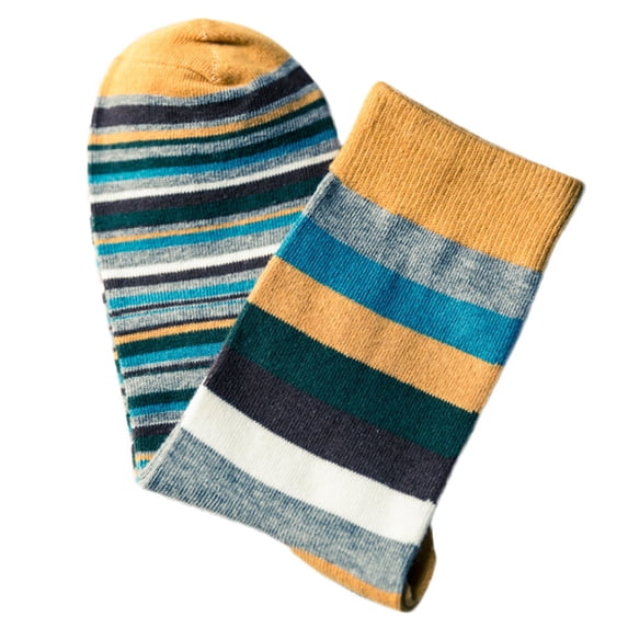 Gsakboxl Mens Socks Men Colorful Striped Mid Calf Cotton Socks Autumn Fashion Casual Medium Tube Athletic Hosiery Yellow