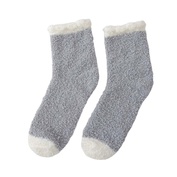 Gsakboxl No Show Socks Women Anti-Slip Grips Fluffy Coral Fleece Socks Winter Cozy Sleeping Floor Thermal Socks Grey