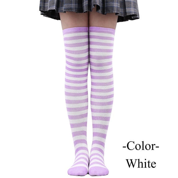 Gsakboxl Over‑The‑Knee Stockings Classic Stripe Design High‑Stretch Fabric Comfortable Fit Thigh High Socks for Daily Wear