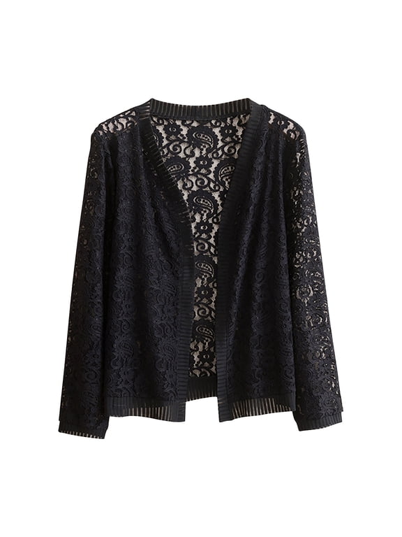 Shirts for Women Women Lightweight Solid Lace Side Split Open Front Thin Beach Casual Cardigan Cover Up, Autumn Solid Knit Sweater Jacket Outerwear Black 5XL