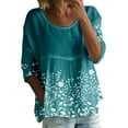 thumbnail image 1 of Gsakboxl Shirts for Women Women Plus Size Loose Fit Art Floral Print Round Neck 3/4 Half Sleeve Casual T Shirt Breathable Oversized Summer Blouse Sky Blue M, 1 of 3