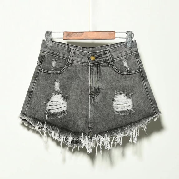 Gsakboxl Shorts Summer Women Plus Size Ripped Raw Hem Denim Shorts Trendy Preppy Style Casual Going Out Jean Shorts For Teen Girls Daily Streetwear Grey