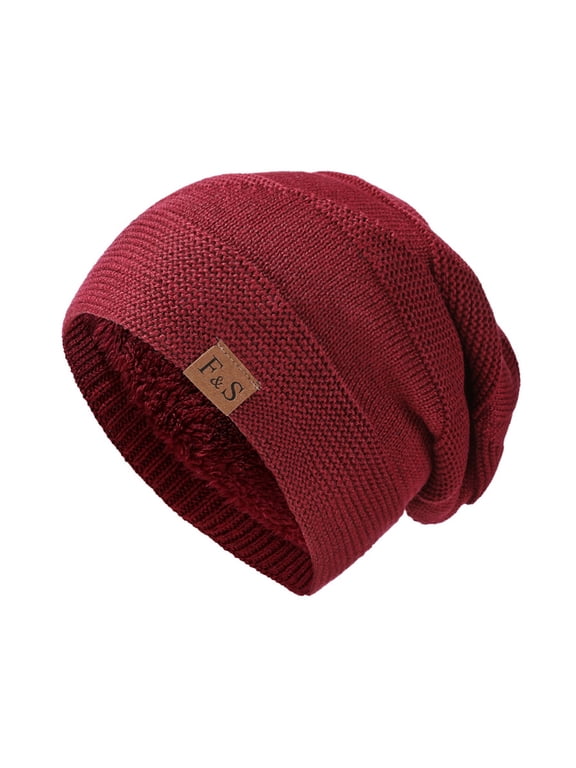 Skull Cap Unisex Fleece Lined Ear Protection Slouch Knit Beanie Windproof Thermal Outdoor Cold Weather Hat For Men Women Red