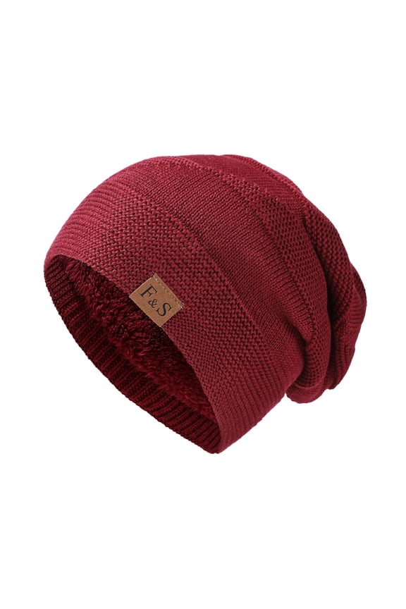 Skull Cap Unisex Fleece Lined Ear Protection Slouch Knit Beanie Windproof Thermal Outdoor Cold Weather Hat For Men Women Red