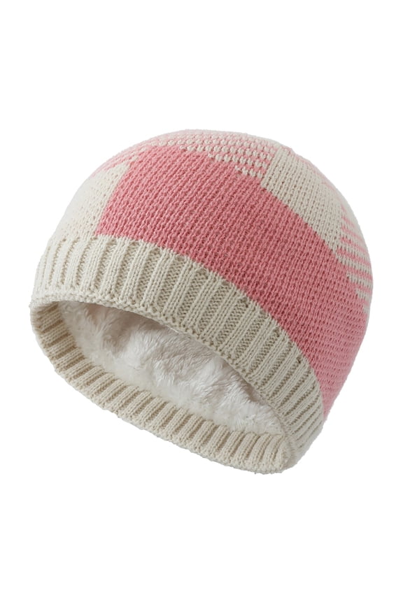 Skull Cap Unisex Plaid Color Block Knitted Ear Flap Beanie Hat Thick Fleece Lined Windproof Thermal Winter Outdoor Warm Cap For Men Women Ski Travel Daily Walk White