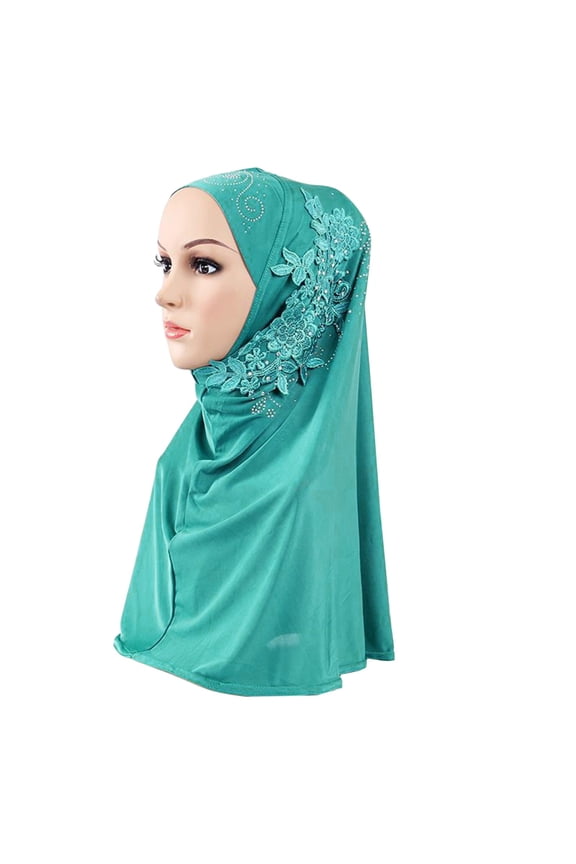 Skull Cap Women Fashion Patch Muslim Hijab Scarf, Double Loop Slip-On Crepe Shawl for Modest Daily Wear