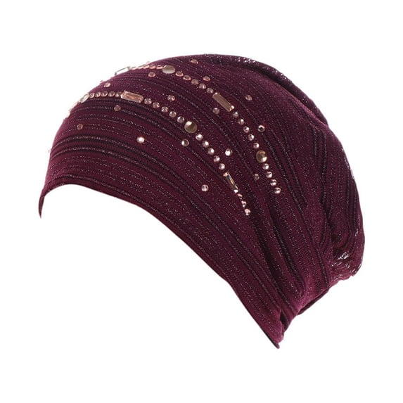 Gsakboxl Skull Cap Women Rhinestone Decor Cotton Chemo Turban, Ruffle Muslim Head Wrap Beanie for Hair Loss Modest Wear