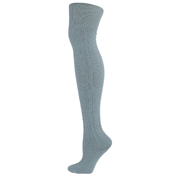Gsakboxl Socks for Women Adult Women Solid Cable Knit Knee High Cotton Socks Thermal Fashion Long Stockings For Autumn Winter Light Blue