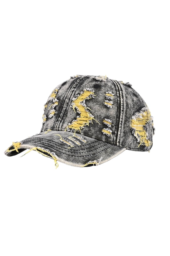 Solar Fan Hat Unisex Retro Ripped Distressed Washed Cowboy Style Denim Baseball Cap Breathable Wide Brim Outdoor UV Protection Sun Visor Hat For Men Women Yellow