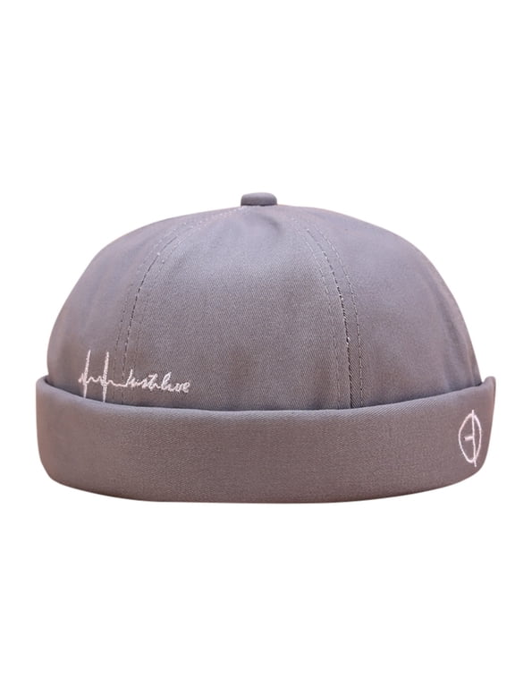 Solar Fan Hat Unisex Solid Brimless Mechanic Sailor Skull Cap Wavy Landlord Yuppie Hat Casual Street Wear For Men Women Grey