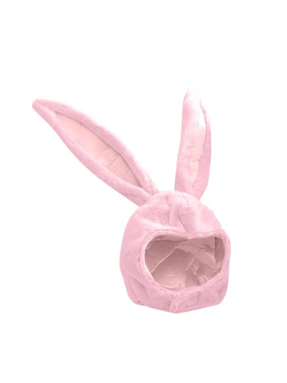 Solar Fan Hat Women Cute Plush Rabbit Ear Full Head Cover Hat Funny Cartoon Animal Cosplay Cap Soft Fluffy Holiday Gift For Halloween Party Birthday Dress Up Pink