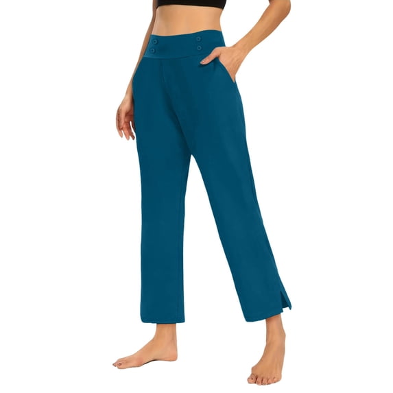 Gsakboxl Summer Pants for Women Women High Waist Split Hem Crop Summer Casual Stretch Yoga Dress Work Slacks Blue S