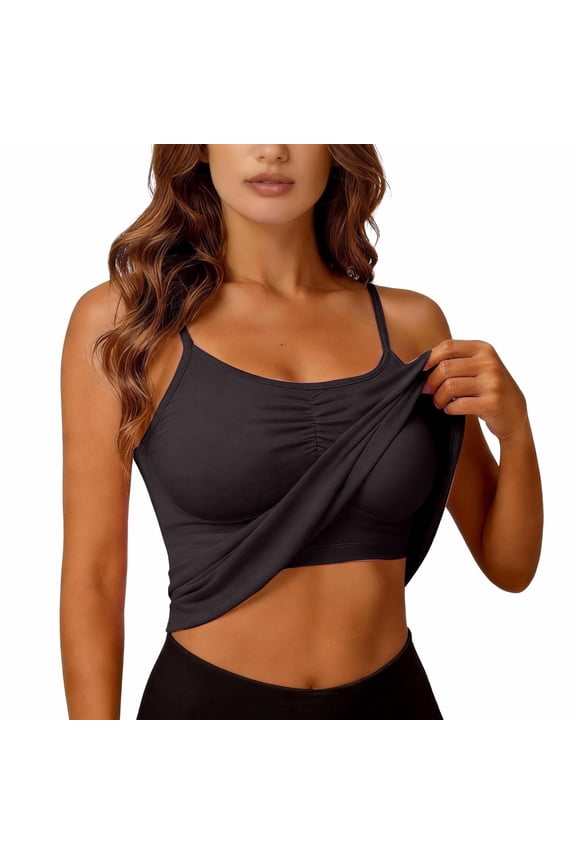 Summer Tops Women Plus Size Summer Sleeveless Yoga Workout Tank Top Built-In Padded Breathable Camisole Undergarment Light Thin Basic Inner Wear Daily Casual Summer Dark Gray S