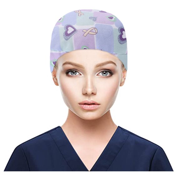 Gsakboxl Sun Hat Unisex Printed Cotton Bouffant Scrub Cap With Side Buttons & Built-In Sweatband Dustproof Gourd Work Hat For Doctor Nurse Beautician Lab Staff E
