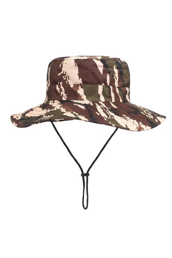 Sun Hat Unisex Quick Dry Mesh Camo Wide Brim Boonie Bucket Hat Outdoor UV Protection Fishing Climbing Sun Hat Coffee