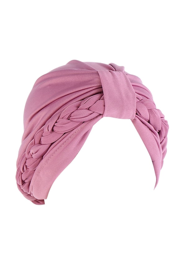 Sun Hat Women Square Pattern Braid Decor Turban Chemo Hair Loss Bonnet Stretch Head Wrap Scarf Hat Pink