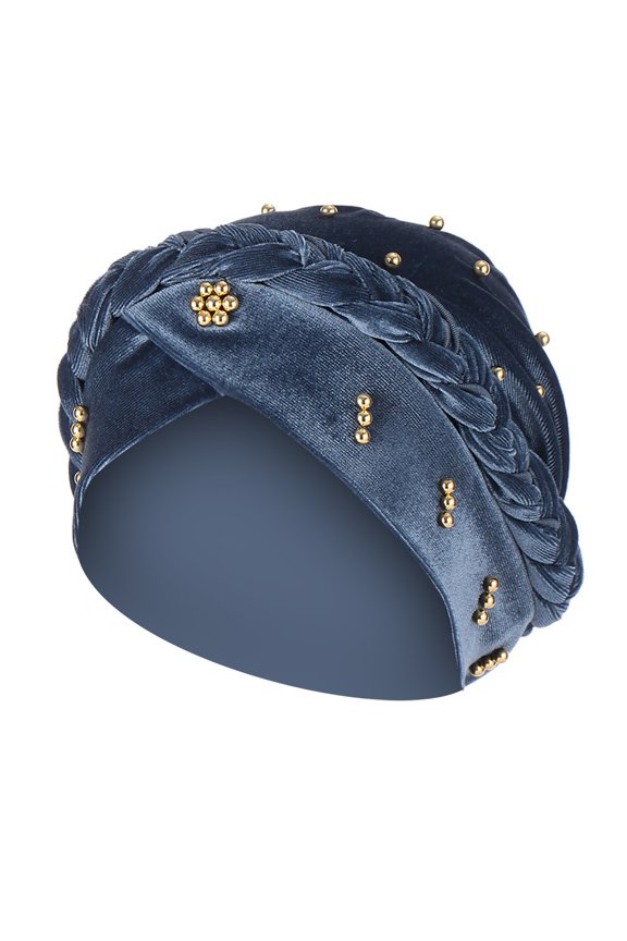 Sun Hats For Women Women Solid Color Hand Stitched Beading India Ruffle Muslim Wrap Beanie Cap Soft Satin Lined Chemo Hair Bonnet Grey