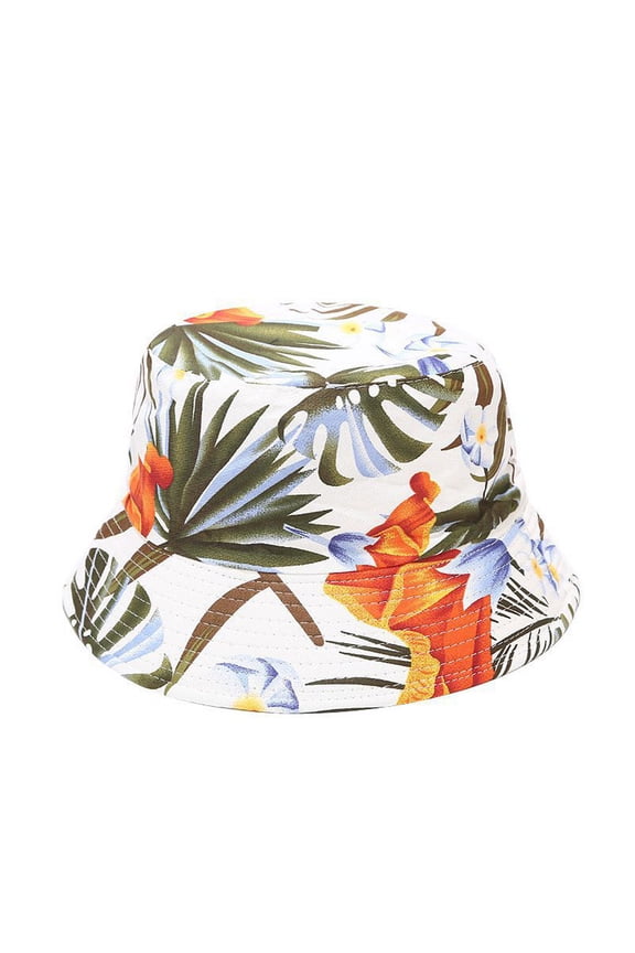 Sun Hats For Women Unisex Floral Print Double Sided Foldable Anti-Sunburn Canvas Bucket Hat Portable Outdoor Travel Sun Cap For Men Women White