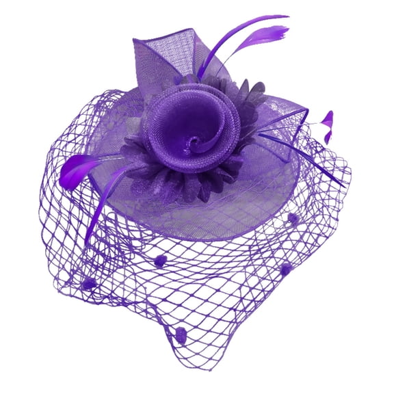 Gsakboxl Sun Hats For Women Women Elegant Mesh Floral Tea Party Headband Half Face Veil Hair Clip Wedding Evening Gown Stage Performance Accessory Violet