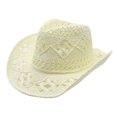 thumbnail image 1 of Gsakboxl Sun Hats for Women Unisex Hand Woven Hollow Straw Cowboy Hat, Summer UV Protection Western Style Outdoor Beach Sun Cap, 1 of 2