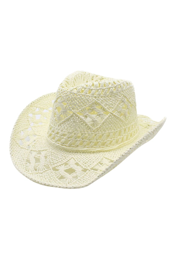 Sun Hats for Women Unisex Hand Woven Hollow Straw Cowboy Hat, Summer UV Protection Western Style Outdoor Beach Sun Cap