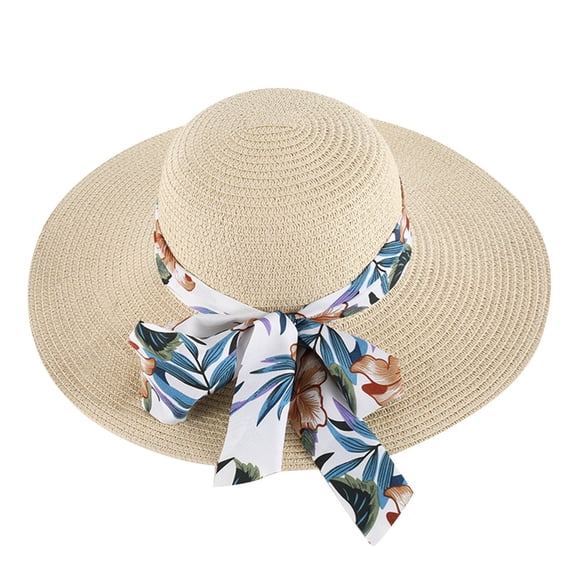 Gsakboxl Sun Hats for Women Women Large Brim Straw Sun Hat, Foldable UV Protection Spring Summer Beach Leisure Visor Cap