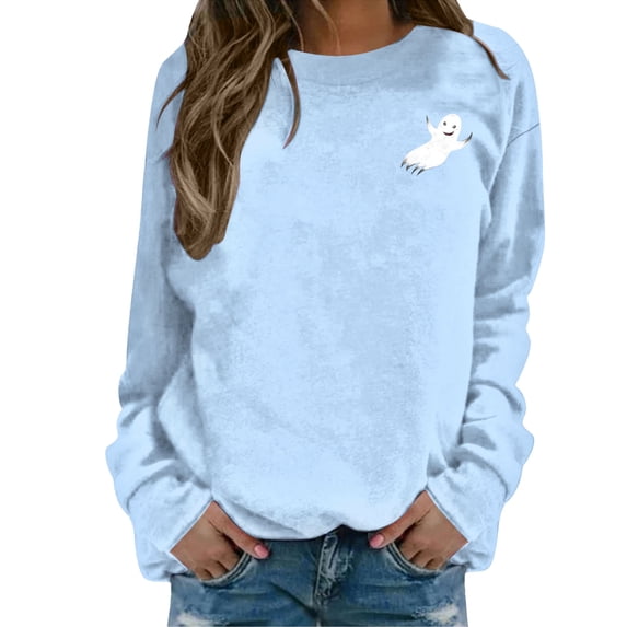 Gsakboxl Sweaters for 2026 Women Halloween Sweatshi Comfortable Long Sleeve Hoodless Pullover 2D Holiday Print Casual Loose Fit Athletic Daily Sportswear Tops Fashion Clothing